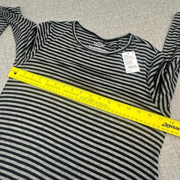 NEW! West Loop Striped Dress Black & Gray Medium Long Sleeve Stretch Rayon & Spa - Picture 9 of 11